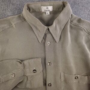 Zanella Shirt Mens Large Beige Herringbone Button Up Long Sleeve Italy